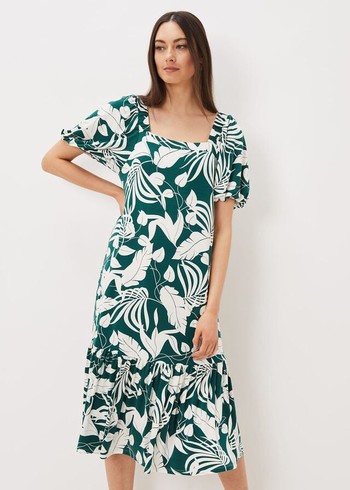 Phase Eight Aayra Palm Print Midaxi Dress Peacock Canada | PUYAMO-430